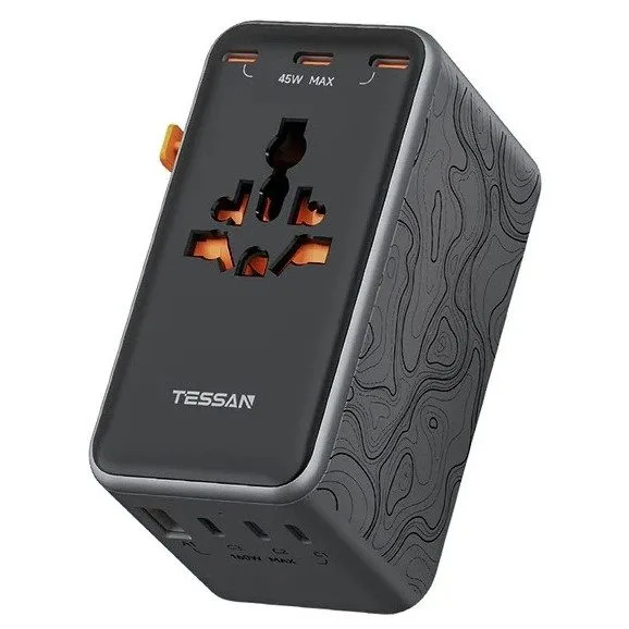 Tessan Universal World Travel Adaptor 1xUSBA 6xUSBC 205W TS-WTA13-BK — image 1