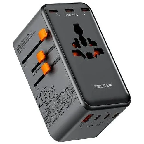 Tessan Universal World Travel Adaptor 1xUSBA 6xUSBC 205W TS-WTA13-BK — image 2