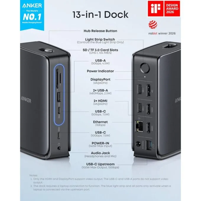 Anker Work Docking Station PRIME 13-in-1 Triple Display Built-In Removable Hub 100W Max PD — image 3