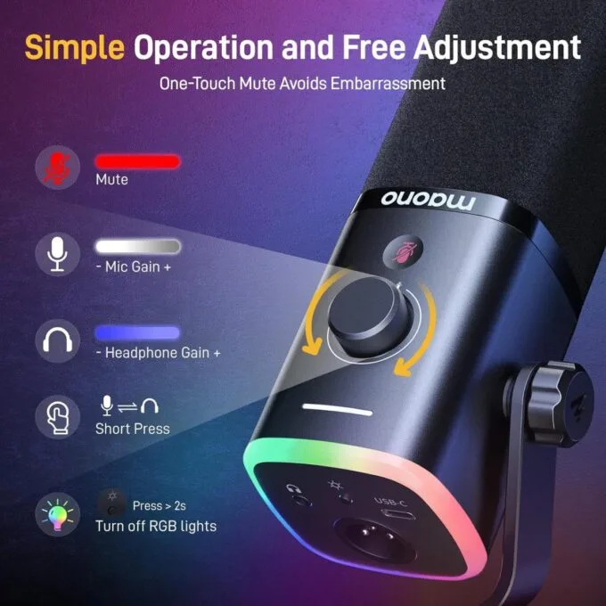 Maono Microphone Boom Arm Dynamic USB & XLR PD100XS Black — image 4