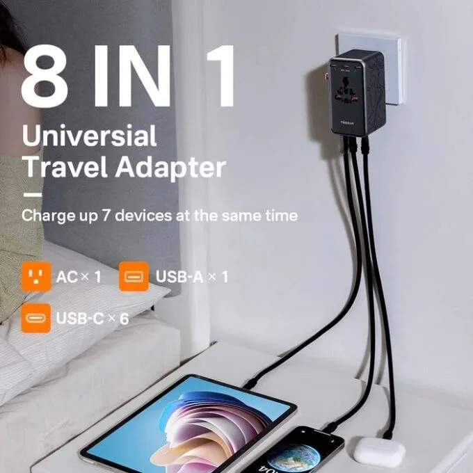 Tessan Universal World Travel Adaptor 1xUSBA 6xUSBC 205W TS-WTA13-BK — image 5