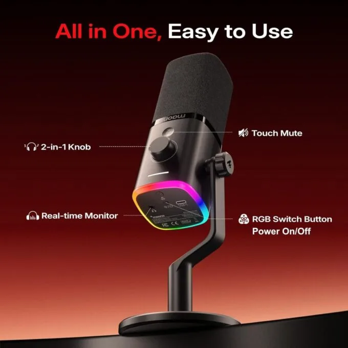 Maono Microphone Desktop Dynamic Wireless & USB-C 40Hr PD100W Black — image 7