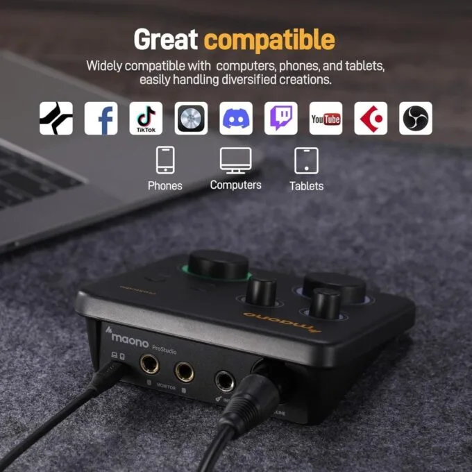 Maono Streaming Audio Mixer USB Audio Interface ProStudio 2x2 Lite Black — image 7