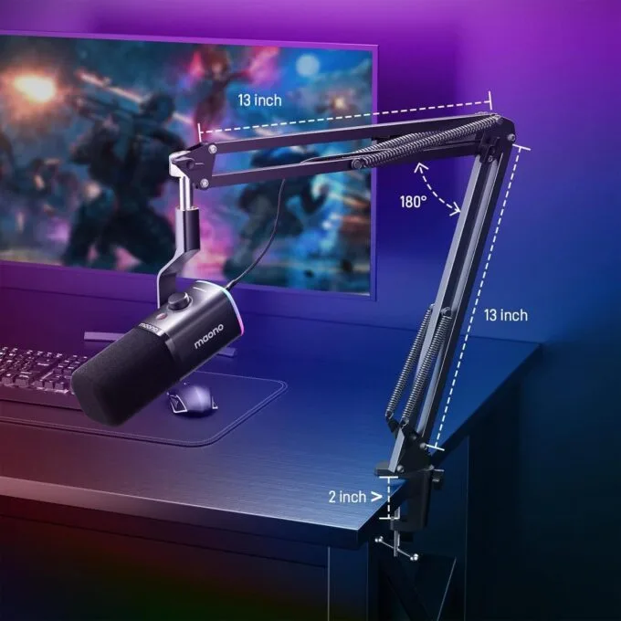Maono Microphone Boom Arm Dynamic USB & XLR PD100XS Black — image 8