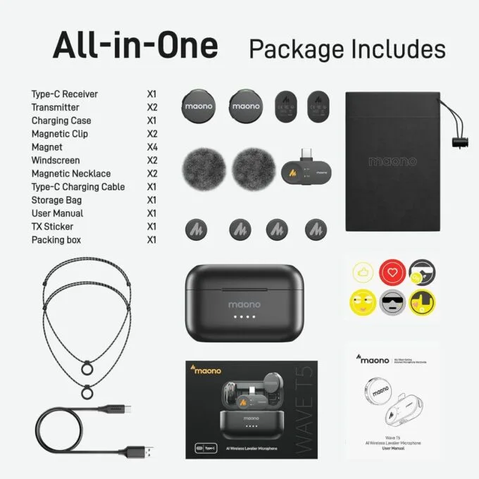 Maono Microphone Lavalier USB-C Receiver & 2 x Transmitters (Magnetic) WAVE T5 — image 8