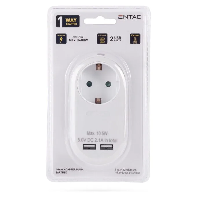 Entac EPAG-1EE-2USB-W power plug adapter — image 2