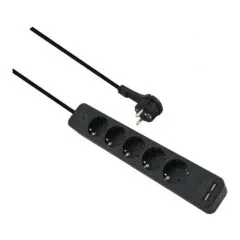 helos Steckdosenleiste ADVANCED, 5-fach, USB-Charger schwarz, 1,5m, mit Schalter