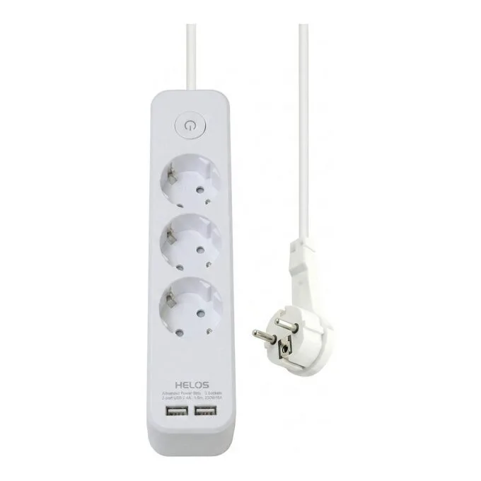 helos Steckdosenleiste ADVANCED, 3-fach, USB-Charger wei, 1,5m, mit Schalter — image 1
