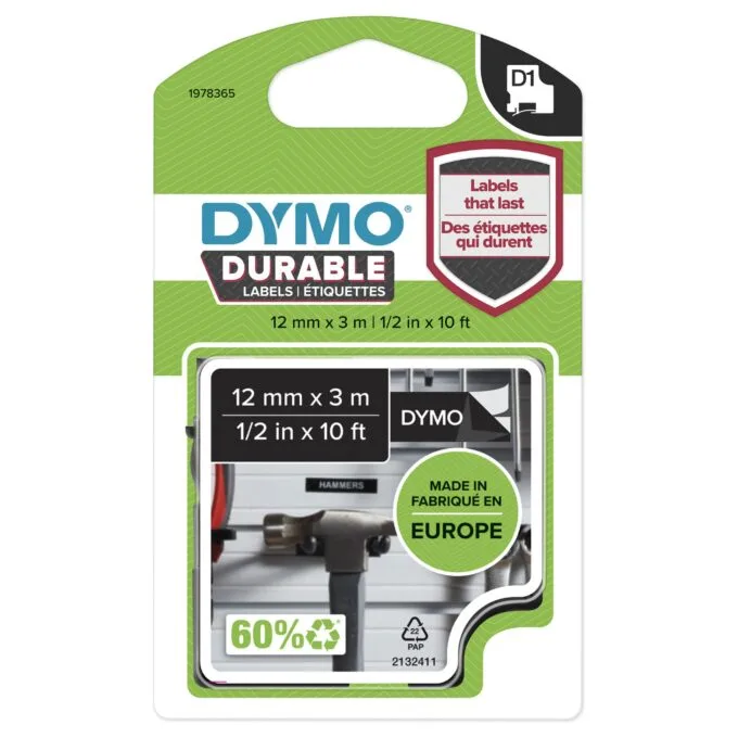 DYMO D1 Durable - White on Black - 12mm label-making tape — image 16