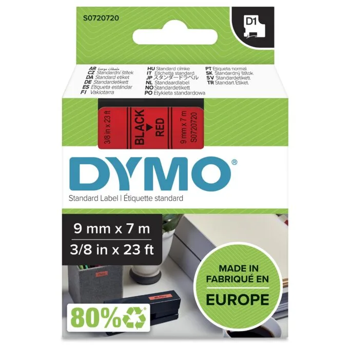 DYMO D1 Standard - Black on Red - 9mm label-making tape — image 2