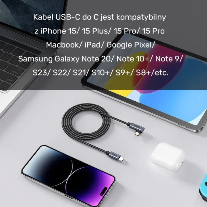 Unitek Kabel USB-C kątowy 90° PD100W 0,5m — image 14