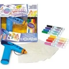 Crayola Aerograf dla dzieci airbrush, 5 szablonów i 8 zmywalnych flamastrów