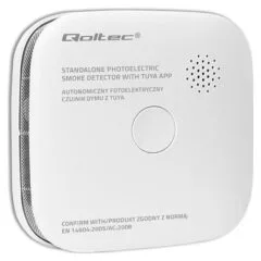 Qoltec Certyfikowany bezprzewodowy Czujnik dymu z baterią | Tuya | Wi-fi | żywotność sensora 10 lat | alarm 85dB | LED