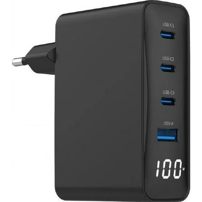 Gembird GaN 4x USB, 100W, LCD, czarna — image 1