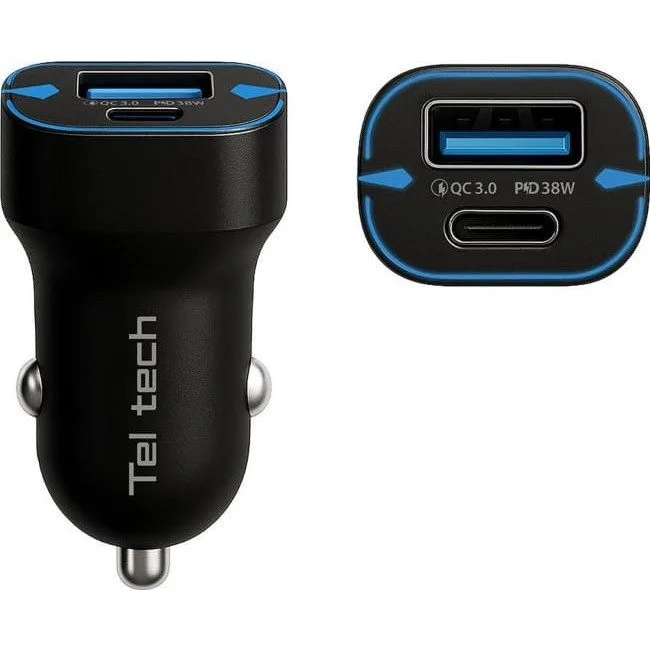 Teltech ładowarka samochodowa USB / Typ-C 38W QC PD czarnyTCC-02 — image 2