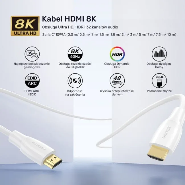 Unitek HDMI 2.1 8K HDR biały 1,8m — image 7