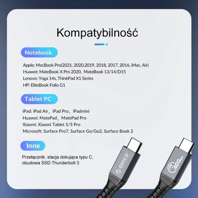 Orico Thunderbolt 4, USB-C 40 Gbps, 8K60Hz, PD 100W, 2 m — image 10