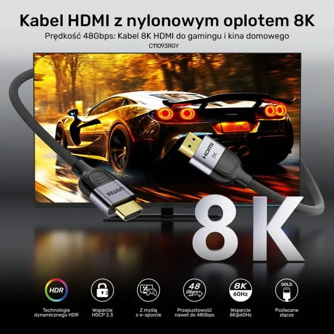 Unitek przewód 8K LUX HDMI 2.1 oplot 1M — image 5