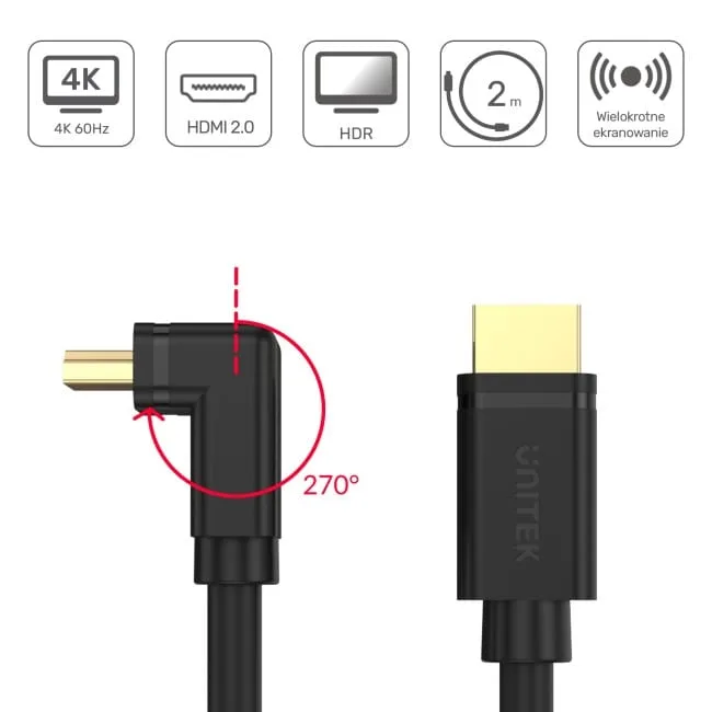 Unitek HDMI 3.0m kątowy 270 — image 3