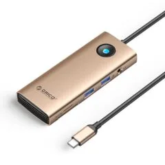 Orico USB-C 8w1 | 2x USB-A 3.0 | 1x USB-C PD 100W | 1x HDMI 4K 60Hz | 1x microSD/SD | 1x RJ45 Gigabit Ethernet | 1x Audio 3,5 mm - różowo-złota