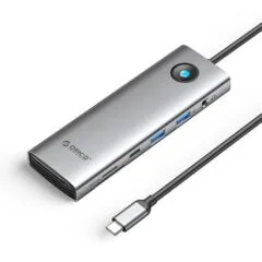Orico USB-C 9w1 | 2x USB-A 3.0 | 1x USB-C 3.0 | 1x USB-C PD 100W | 1x HDMI 4K 60Hz | 1x microSD/SD | 1x RJ45 2.5G Ethernet | 1x Audio 3,5 mm - szara