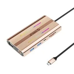 Orico USB-C 12w1 RGB | 2xUSB-A | 1xUSB-C PD 100W | 2x HDMI 4K 60Hz | 1xVGA | 1xRJ45 Gigabit - różowo-złota