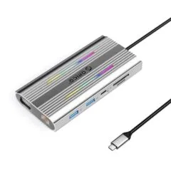 Orico USB-C 12w1 RGB | 3x USB-A | USB-C PD 100W | HDMI 4K | VGA | RJ45 Gigabit - srebrna
