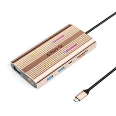 Orico USB-C 12w1 RGB | 3x USB-A | USB-C PD 100W | HDMI 4K | VGA | RJ45 Gigabit - różowo-złota