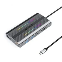 Orico USB-C 12w1 RGB | 3x USB-A | USB-C PD 100W | HDMI 4K | VGA | RJ45 Gigabit - szara