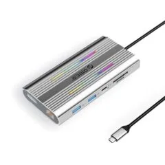 Orico USB-C 12w1 RGB | USB-A | USB-C PD 100W | 2x HDMI 4K 60 Hz | DisplayPort 4K 60 Hz | RJ45 Gigabit - srebrna