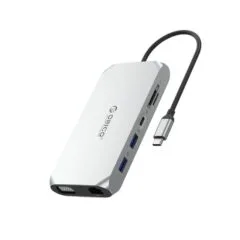 Orico USB-C 12w1 | USB-A 3.1 | USB-A 2.0 | USB-C PD 100W | 1x USB-C 3.1 | 2x HDMI 2.0 4K 60 Hz | 1x VGA 1080p | 1x microSD/SD 3.0 | 1x RJ45 Gigabit | 1x audio - srebrna