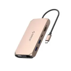 Orico USB-C 12w1 | USB-A 3.1 | USB-A 2.0 | USB-C PD 100W | 1x USB-C 3.1 | 2x HDMI 2.0 4K 60 Hz | 1x VGA 1080p | 1x microSD/SD 3.0 | 1x RJ45 Gigabit | 1x audio - różowo-złota