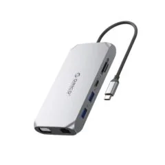 Orico USB-C 12w1 | USB-A 3.1 | USB-A 2.0 | USB-C PD 100W | 1x USB-C 3.1 | 2x HDMI 2.0 4K 60 Hz | 1x VGA 1080p | 1x microSD/SD 3.0 | 1x RJ45 Gigabit | 1x audio - szara