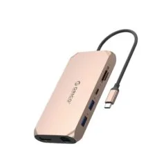 Orico USB-C 12w1 | USB-A 3.1 | USB-A 2.0 | USB-C PD 100W | 1x USB-C 3.1 | 2x HDMI 2.0 4K 60 Hz | 1x DP 1.4 4K 60 Hz | microSD/SD 3.0 | RJ45 Gigabit | 1x audio - różowo-złota