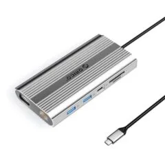 Orico USB-C 12w1 | USB-A | USB-C PD 100W | HDMI 4K | VGA | RJ45 Gigabit - srebrna