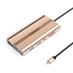 Orico USB-C 12w1 | USB-A | USB-C PD 100W | HDMI 4K | VGA | RJ45 Gigabit - różowo-złota