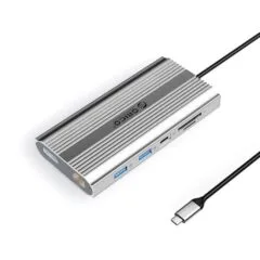 Orico USB-C 12w1 | USB-A | USB-C PD 100W | 2x HDMI 4K 60Hz | DisplayPort 4K 60Hz | RJ45 Gigabit - srebrna