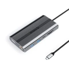 Orico USB-C 12w1 | USB-A | USB-C PD 100W | 2x HDMI 4K 60Hz | DisplayPort 4K 60Hz | RJ45 Gigabit - szara