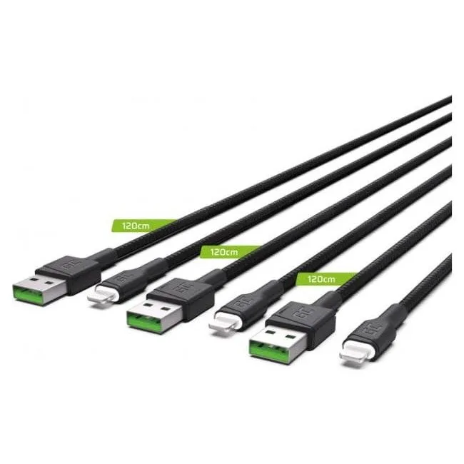 Green Cell Ray Lightning 3x 1,2m LED do Apple iPhone, szybkie ładowanie — image 2