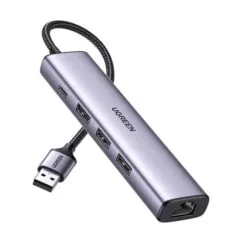 Ugreen 5w1 USB-A do 3x USB 3.0 + RJ45 + USB-C (srebrny)