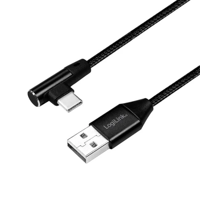 LogiLink USB-A - USB-C 0.3m kątowy w oplocie czarny — image 1