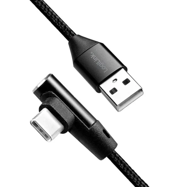 LogiLink USB-A - USB-C 0.3m kątowy w oplocie czarny — image 2