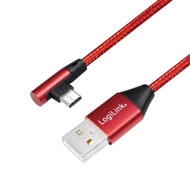 LogiLink USB-A - USB-C 1.0m kątowy w oplocie czerwony — image 1