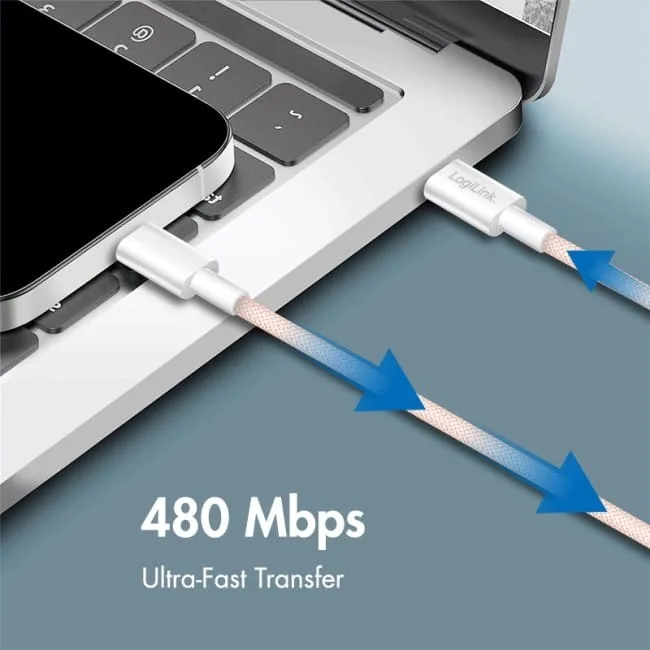 LogiLink USB-C 0.5m w nylonowym oplocie różowy — image 3