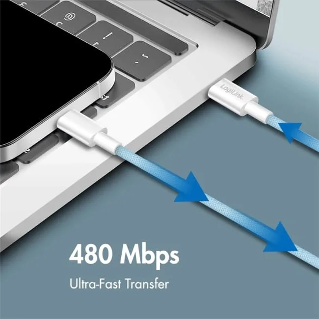 LogiLink USB-C 1.0m w nylonowym oplocie niebieski — image 3