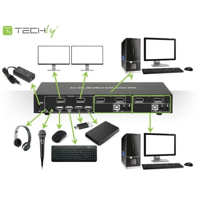 Techly 101928 Przełącznik KVM 2/1 Displayport/USB — image 4