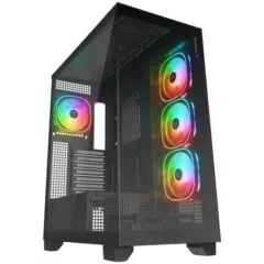 Rampage Hydra V1 Obudowa PC 4x wentylator USB C/USB A ARGB + hub, czarna