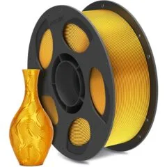 Anycubic PLA Silk Filament Gold 1Kg. Ideal Usage: Display models, figurines, cosplay armor/props, vases, jewelry, and decorative items where a premium, metallic, or glossy aesthetic is desired.