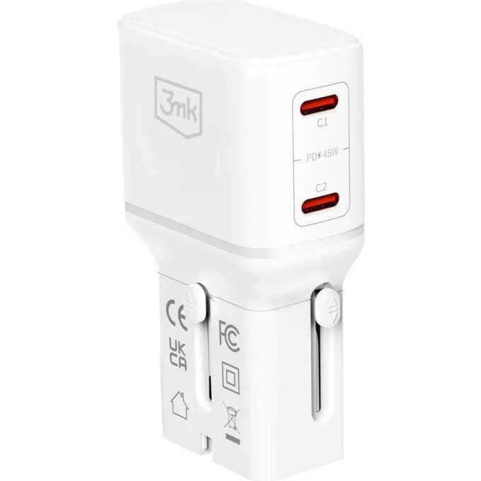 3mk incharge® Globe 45W™ 2C PD QC4+ PPS SCP AFCUS/EU/AUS/UK White — image 1