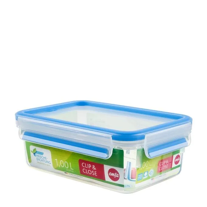 CLIP & CLOSE Frischhaltedose (transparent/blau, 1,0 Liter, Klassikformat) — image 1